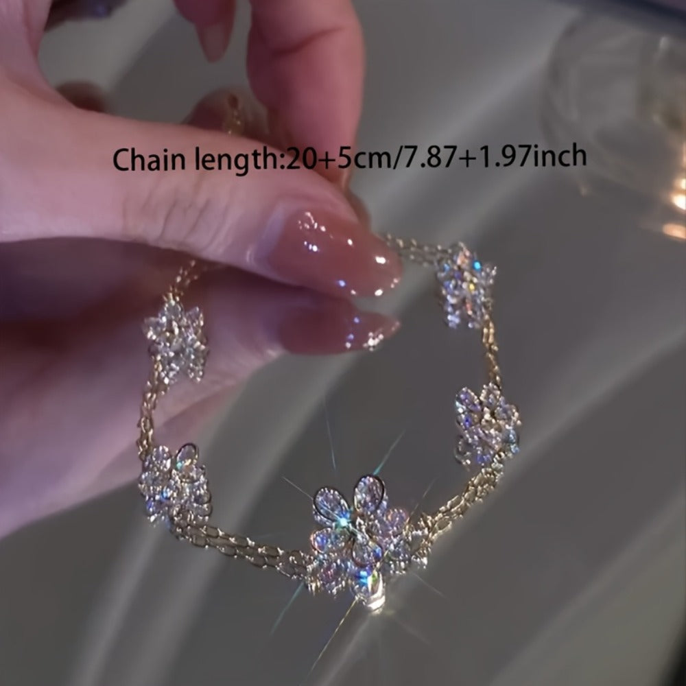 Bracelet for Women - S925 Sterling Silver Flower for Cubic Zirconia Floral Bangle, Lightweight - product detail view 6