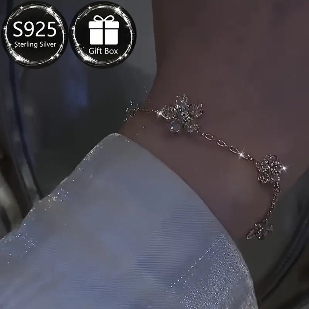 Bracelet for Women - S925 Sterling Silver Flower for Cubic Zirconia Floral Bangle, Lightweight - product detail view 7
