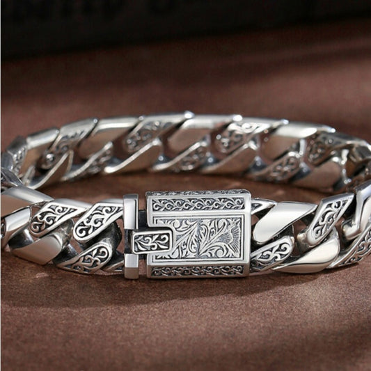 Bracelet for Men - S925 Sterling Silver 's Arabesque Punk Style Fashion , Sizes 7-9 inch - main product view