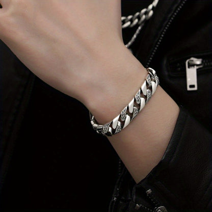 Bracelet for Men - S925 Sterling Silver 's Arabesque Punk Style Fashion , Sizes 7-9 inch - product detail view 2