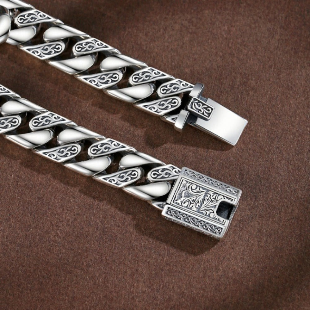 Bracelet for Men - S925 Sterling Silver 's Arabesque Punk Style Fashion , Sizes 7-9 inch - product detail view 6