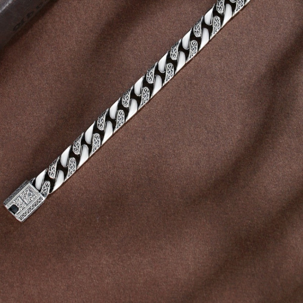 Bracelet for Men - S925 Sterling Silver 's Arabesque Punk Style Fashion , Sizes 7-9 inch - product detail view 8