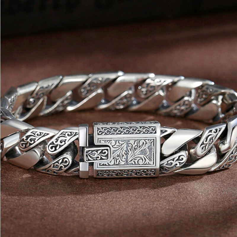 Bracelet for Men - S925 Sterling Silver 's Arabesque Punk Style Fashion , Sizes 7-9 inch - product detail view 9