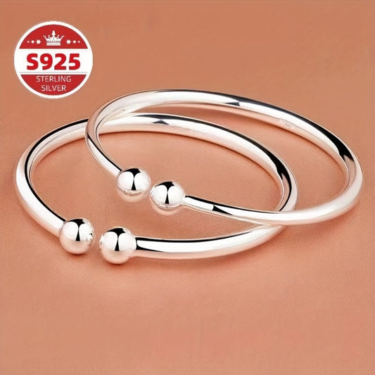 Bracelet for Women - S925 Sterling Silver Set for 2pcs Pearlescent Open Round Bangle - main product view