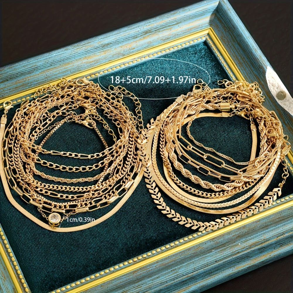 Bracelet Set for Women - Gold-Tone Chain Set, 20 Stackable Pieces - size chart 18+5cm/709+1.97inc 1cm/0.39in