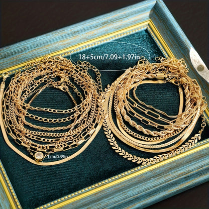 Bracelet Set for Women - Gold-Tone Chain Set, 20 Stackable Pieces - size chart 18+5cm/709+1.97inc 1cm/0.39in