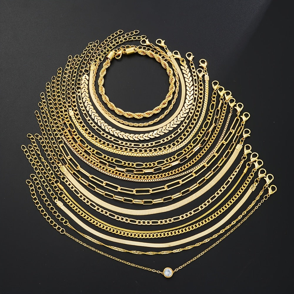 Bracelet Set for Women - Gold-Tone Chain Set, 20 Stackable Pieces - product detail view 5