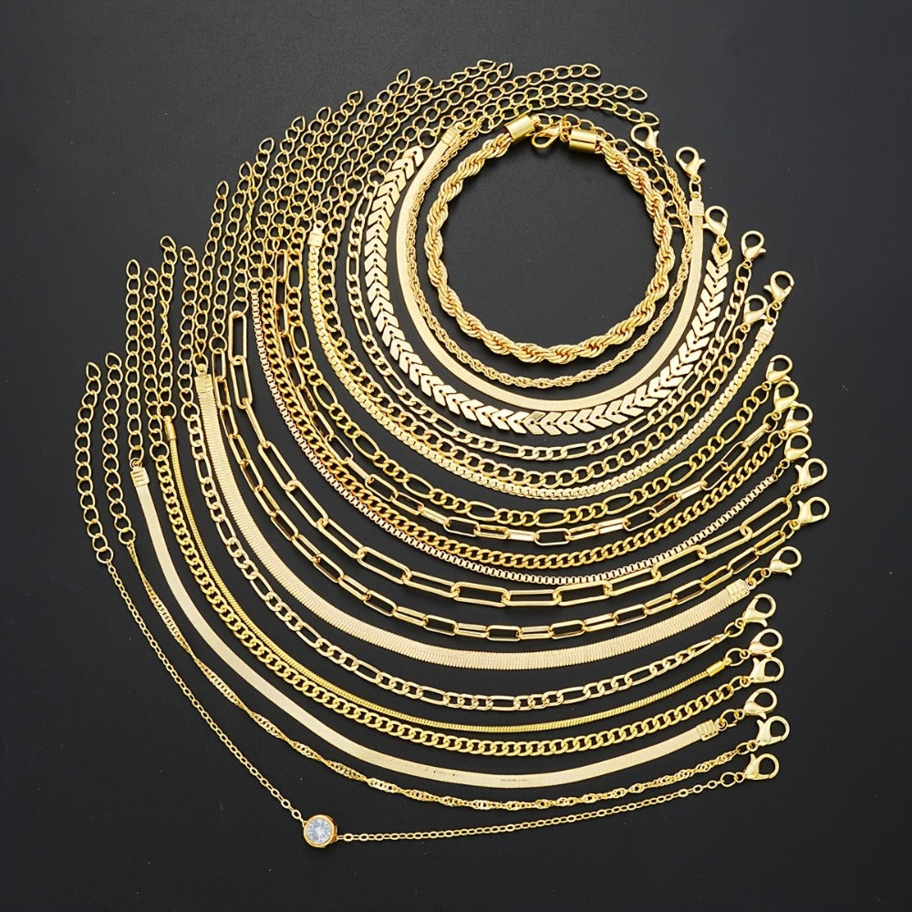 Bracelet Set for Women - Gold-Tone Chain Set, 20 Stackable Pieces - product detail view 8