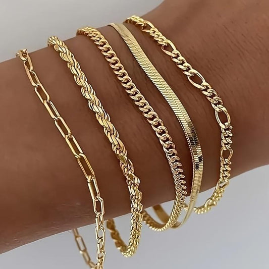 Bracelet Set for Women - Gold-Tone Chain Set, 5 Stackable Styles - main product view