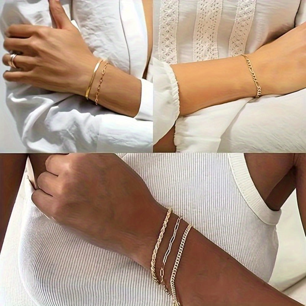 Bracelet Set for Women - Gold-Tone Chain Set, 5 Stackable Styles - product detail view 4