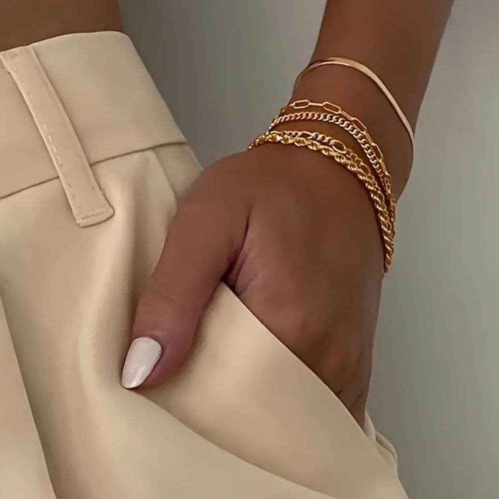 Bracelet Set for Women - Gold-Tone Chain Set, 5 Stackable Styles - product detail view 7