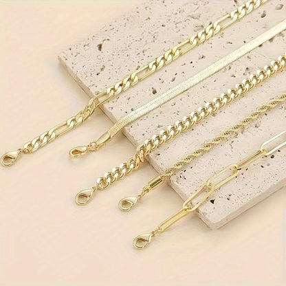 Bracelet Set for Women - Gold-Tone Chain Set, 5 Stackable Styles - product detail view 9