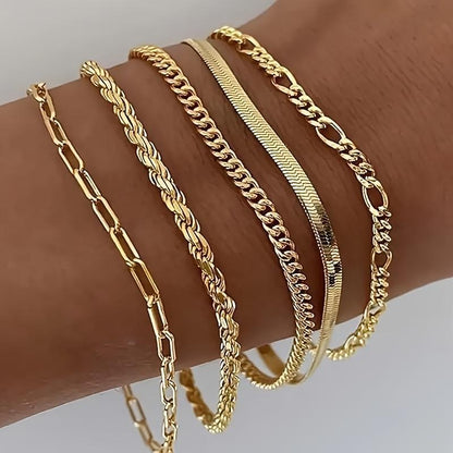 Bracelet Set for Women - Gold-Tone Chain Set, 5 Stackable Styles - product detail view 10