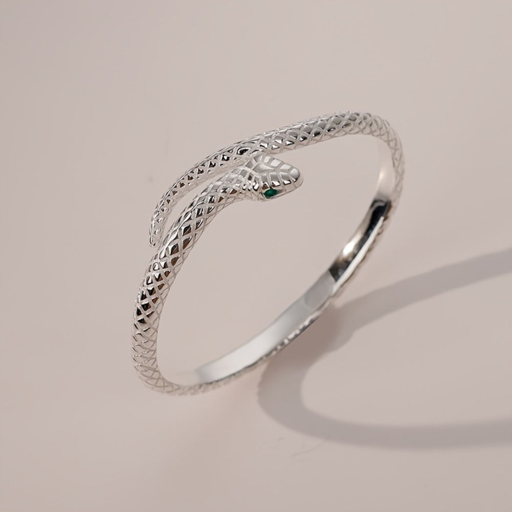 Bracelet for Men - Snake 925 Sterling Silver Adjustable Hypoallergenic Green Zirconia Eyes - product detail view 2