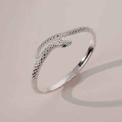 Bracelet for Men - Snake 925 Sterling Silver Adjustable Hypoallergenic Green Zirconia Eyes - product detail view 3