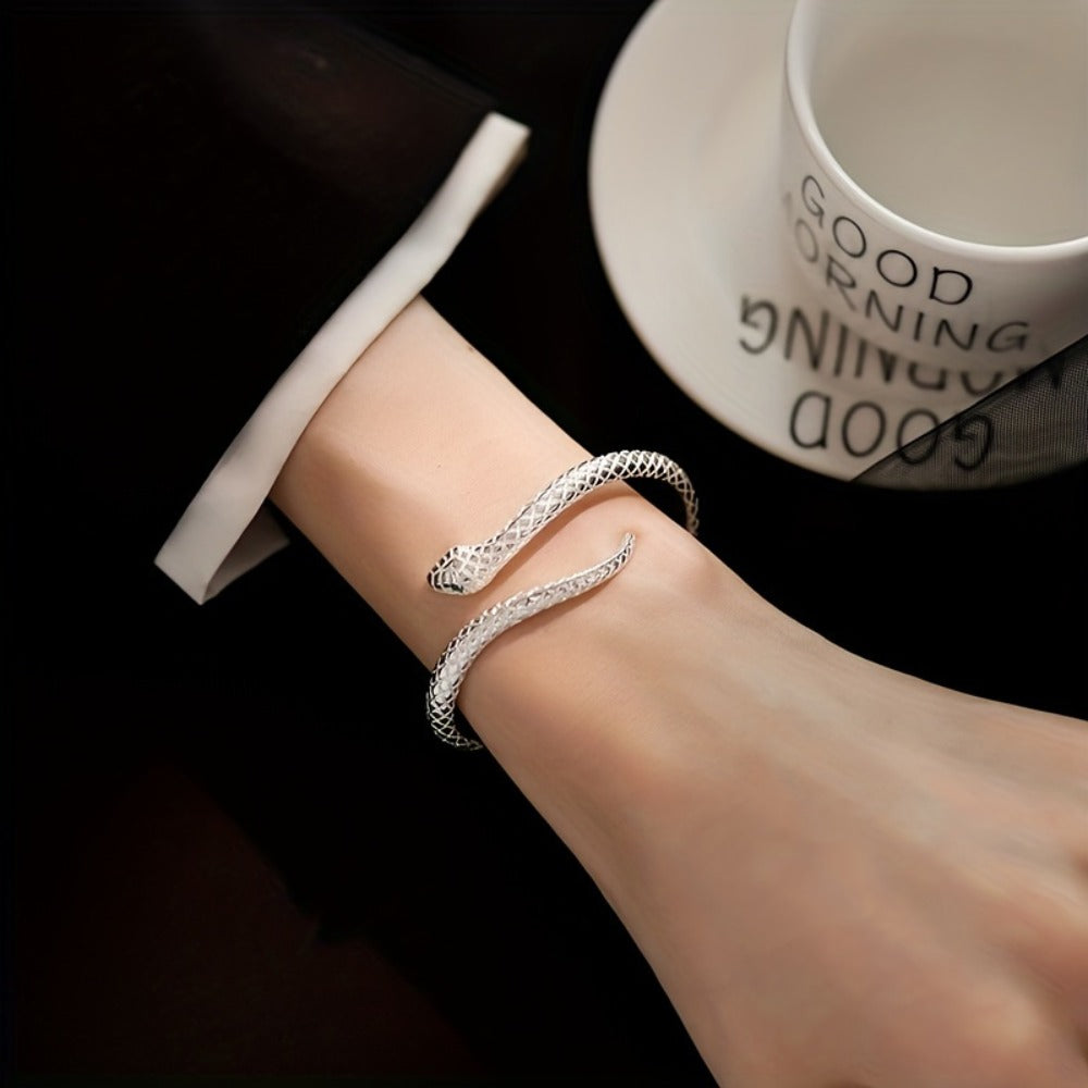 Bracelet for Men - Snake 925 Sterling Silver Adjustable Hypoallergenic Green Zirconia Eyes - product detail view 4