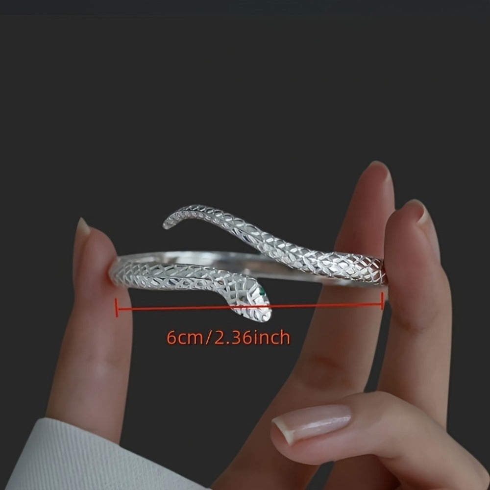 Bracelet for Men - Snake 925 Sterling Silver Adjustable Hypoallergenic Green Zirconia Eyes - product detail view 5