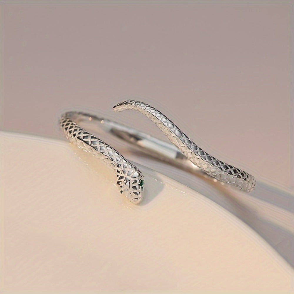 Bracelet for Men - Snake 925 Sterling Silver Adjustable Hypoallergenic Green Zirconia Eyes - product detail view 9