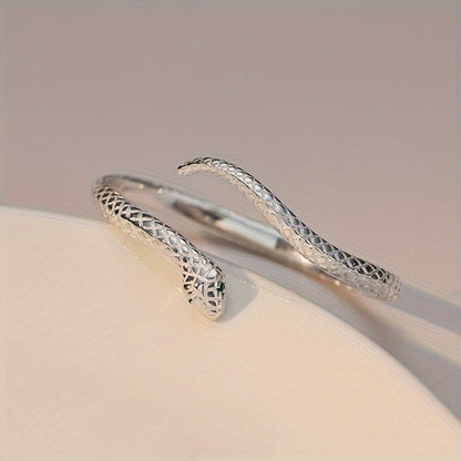 Bracelet for Men - Snake 925 Sterling Silver Adjustable Hypoallergenic Green Zirconia Eyes - product detail view 9