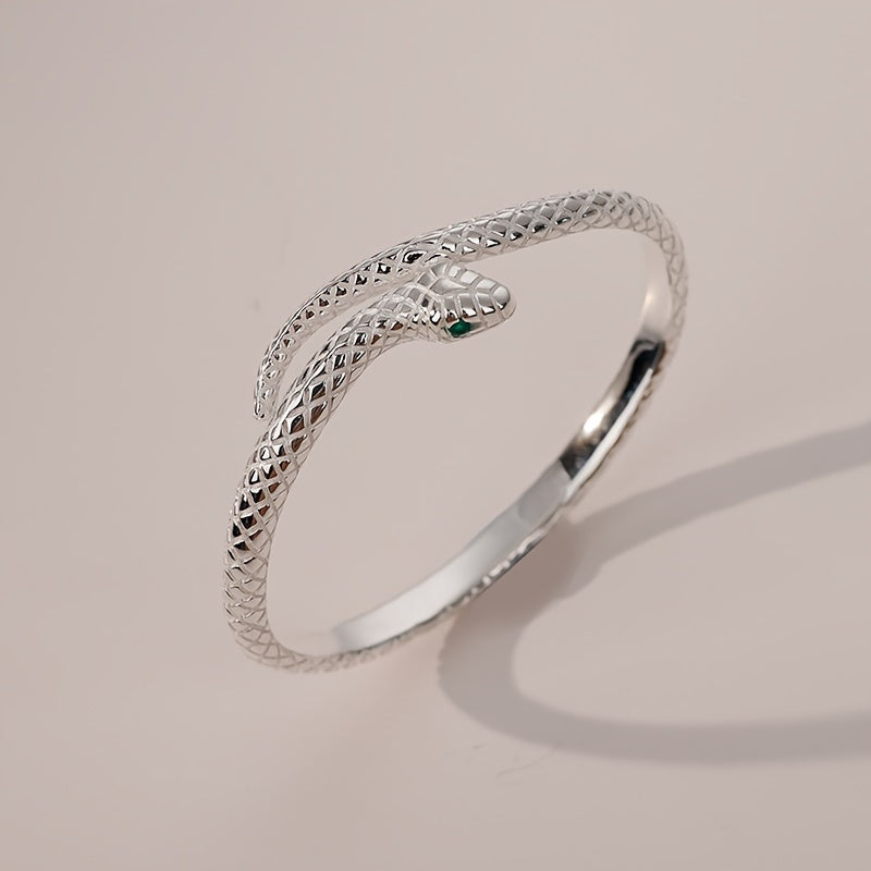 Bracelet for Men - Snake 925 Sterling Silver Adjustable Hypoallergenic Green Zirconia Eyes - product detail view 11
