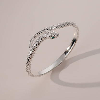 Bracelet for Men - Snake 925 Sterling Silver Adjustable Hypoallergenic Green Zirconia Eyes - product detail view 11