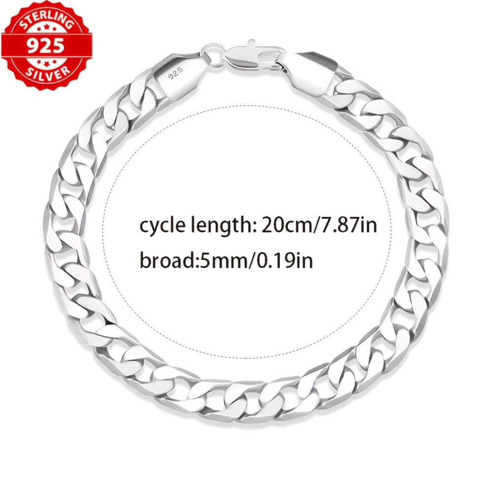 Bracelet for Men - Snake Chain for - 925 Silver Plated Hip Hop Retro Jewelry, 5mm & 7mm - product detail view 2