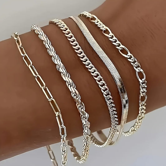 Bracelet for Women - Sterling Silver Set for 5Pcs - S925 Bohemian Retro Stacking Bangles - main product view
