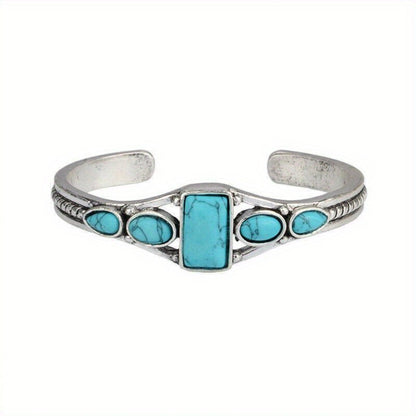 Bracelet for Women - Turquoise Set 2pcs Boho Retro Carved Hollow Geometric Silver Adjustable - product detail view 9