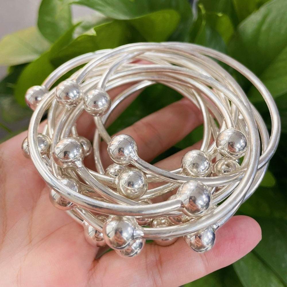 Bracelet for Women - West Indian Bangle Set for Handmade Thick Copper Silver Plated Heavy - product detail view 4