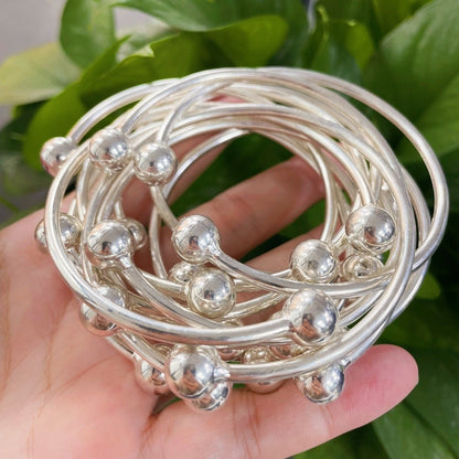 Bracelet for Women - West Indian Bangle Set for Handmade Thick Copper Silver Plated Heavy - product detail view 4