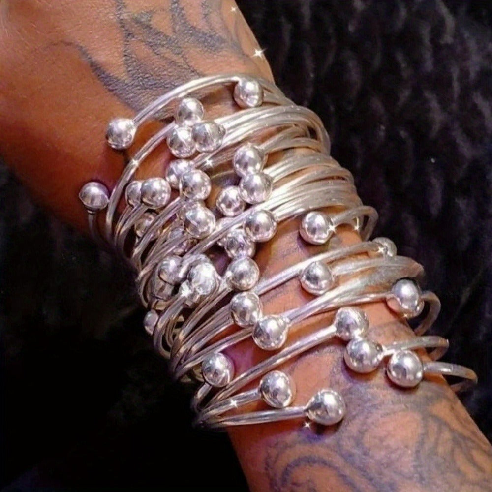 Bracelet for Women - West Indian Bangle Set for Handmade Thick Copper Silver Plated Heavy - product detail view 7
