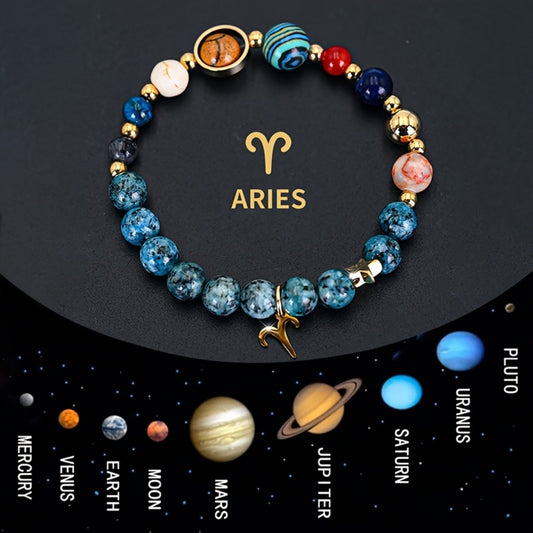 Bracelet for Women - Zodiac Constellation for Natural Stone Eight Planets Galaxy , 12 Zodiac - main product view