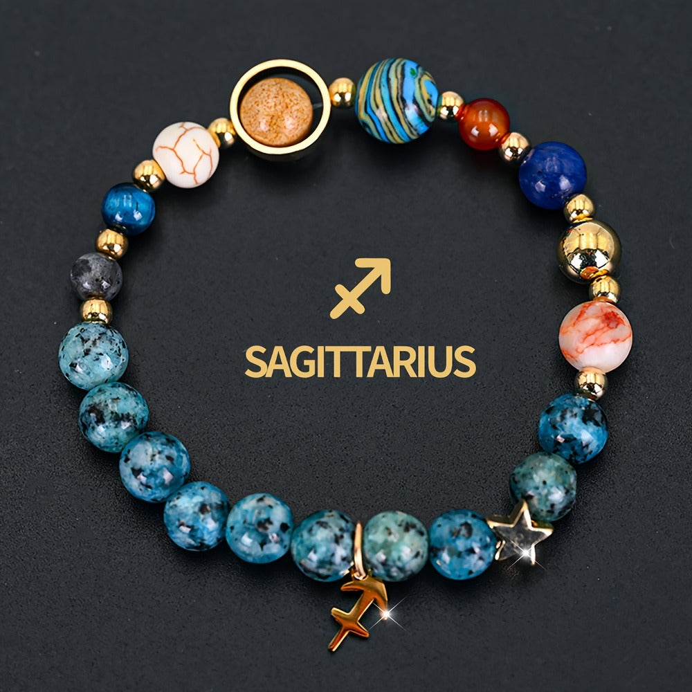 Bracelet for Women - Zodiac Constellation for Natural Stone Eight Planets Galaxy , 12 Zodiac - product detail view 2