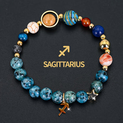 Bracelet for Women - Zodiac Constellation for Natural Stone Eight Planets Galaxy , 12 Zodiac - product detail view 2