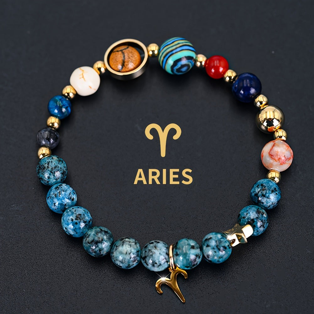 Bracelet for Women - Zodiac Constellation for Natural Stone Eight Planets Galaxy , 12 Zodiac - product detail view 3