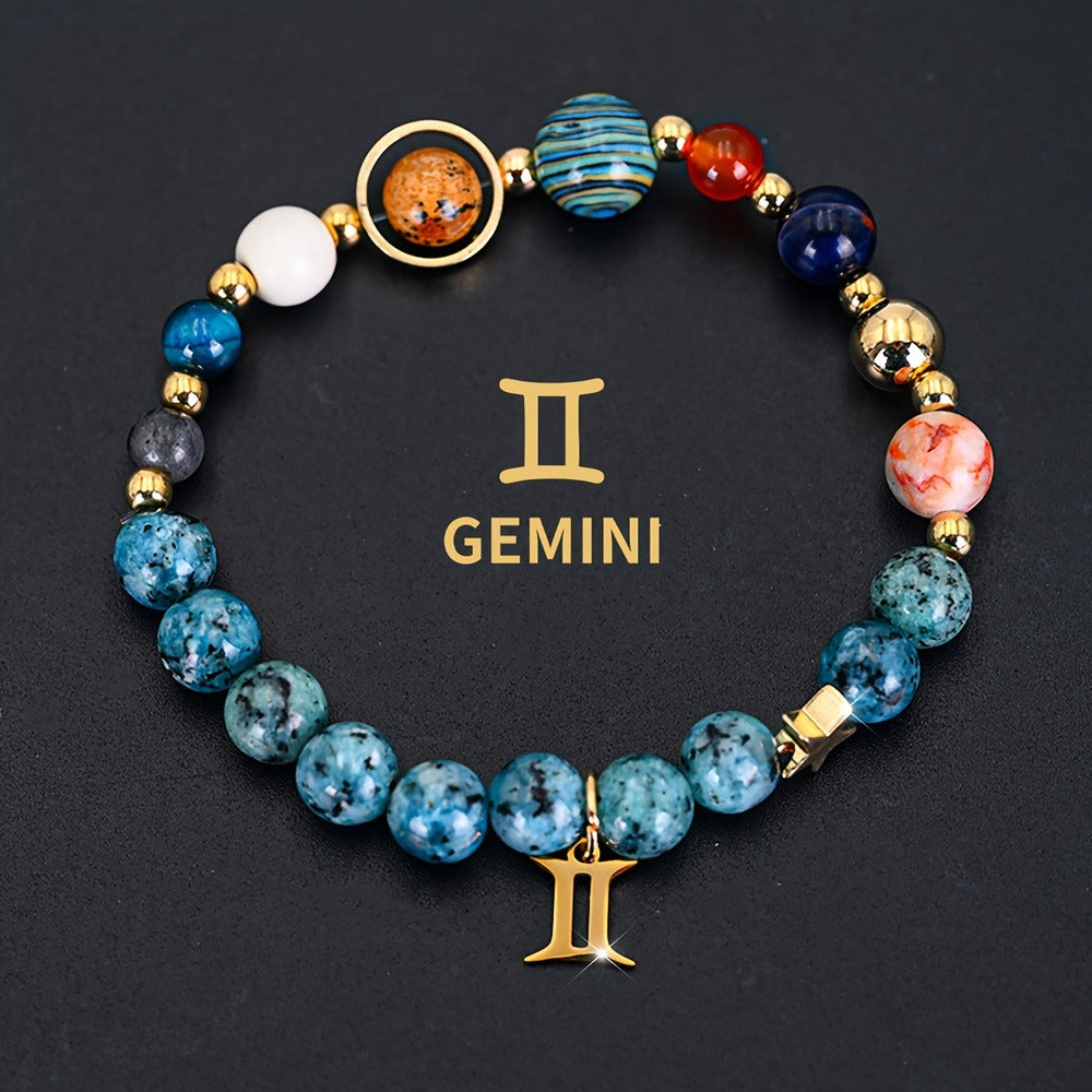 Bracelet for Women - Zodiac Constellation for Natural Stone Eight Planets Galaxy , 12 Zodiac - product detail view 4
