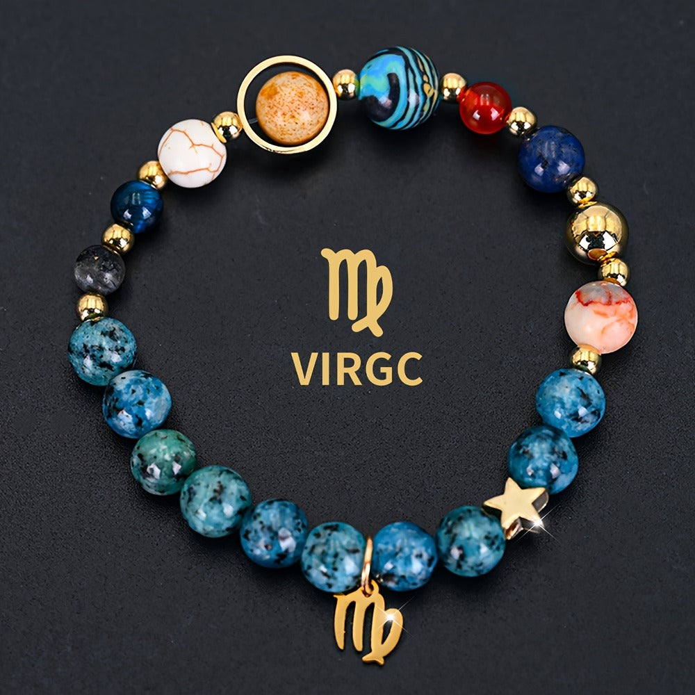 Bracelet for Women - Zodiac Constellation for Natural Stone Eight Planets Galaxy , 12 Zodiac - product detail view 5