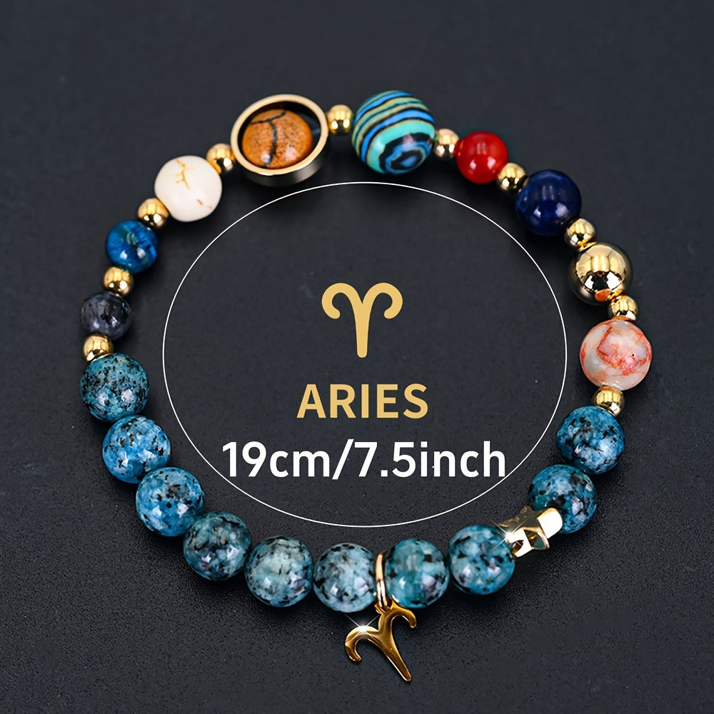Bracelet for Women - Zodiac Constellation for Natural Stone Eight Planets Galaxy , 12 Zodiac - product detail view 6