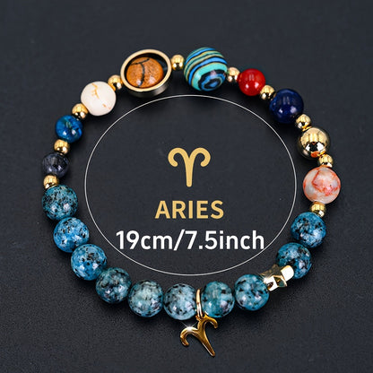 Bracelet for Women - Zodiac Constellation for Natural Stone Eight Planets Galaxy , 12 Zodiac - product detail view 6