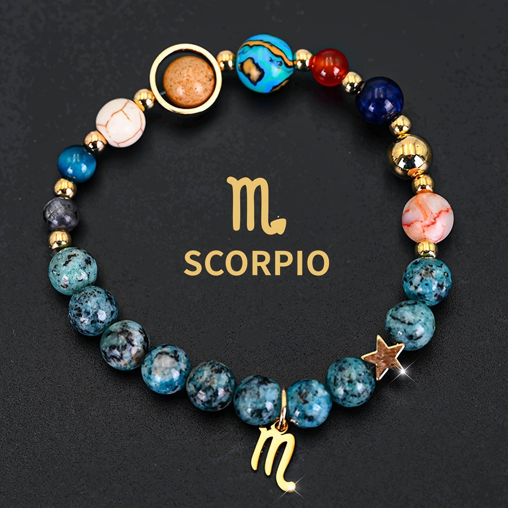 Bracelet for Women - Zodiac Constellation for Natural Stone Eight Planets Galaxy , 12 Zodiac - product detail view 8