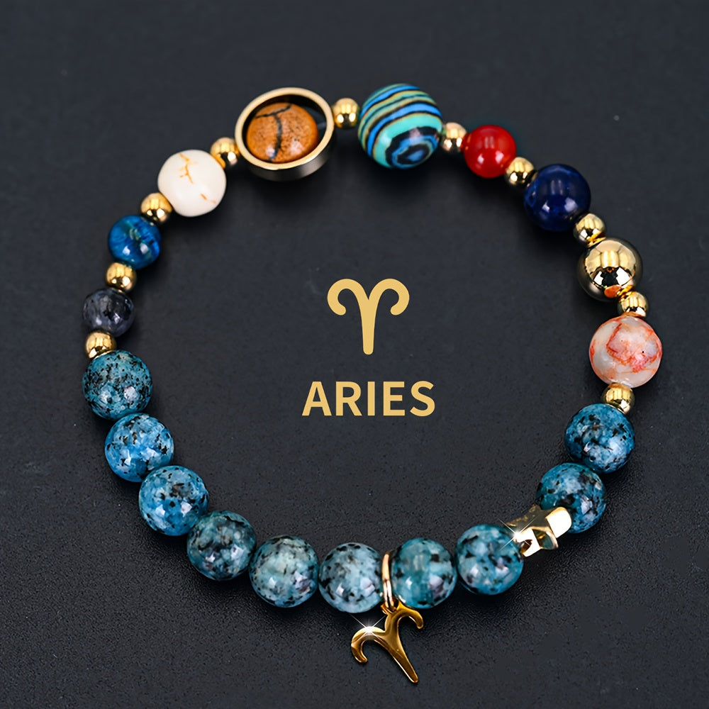 Bracelet for Women - Zodiac Constellation for Natural Stone Eight Planets Galaxy , 12 Zodiac - product detail view 11