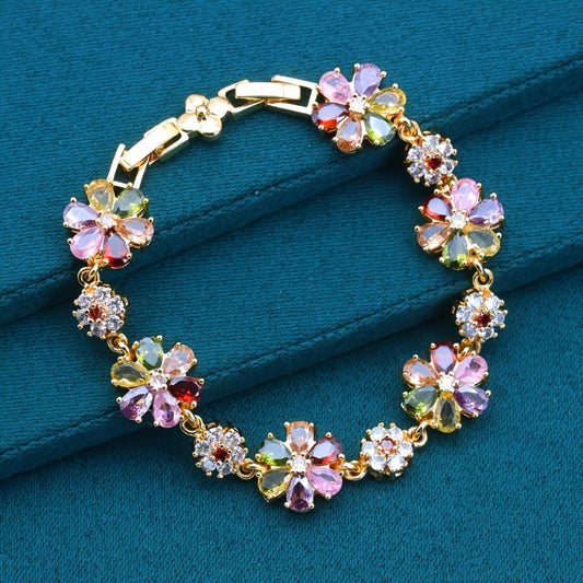 Bracelets for Women - Gold-Tone Floral CZ, Multicolor Stone Design - main product view