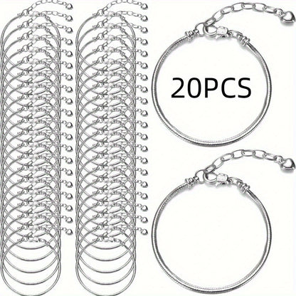 Bracelets - Snake Chain Bracelet Set 20 Pcs | 6.29" Adjustable Charm with Lobster - product detail view 9