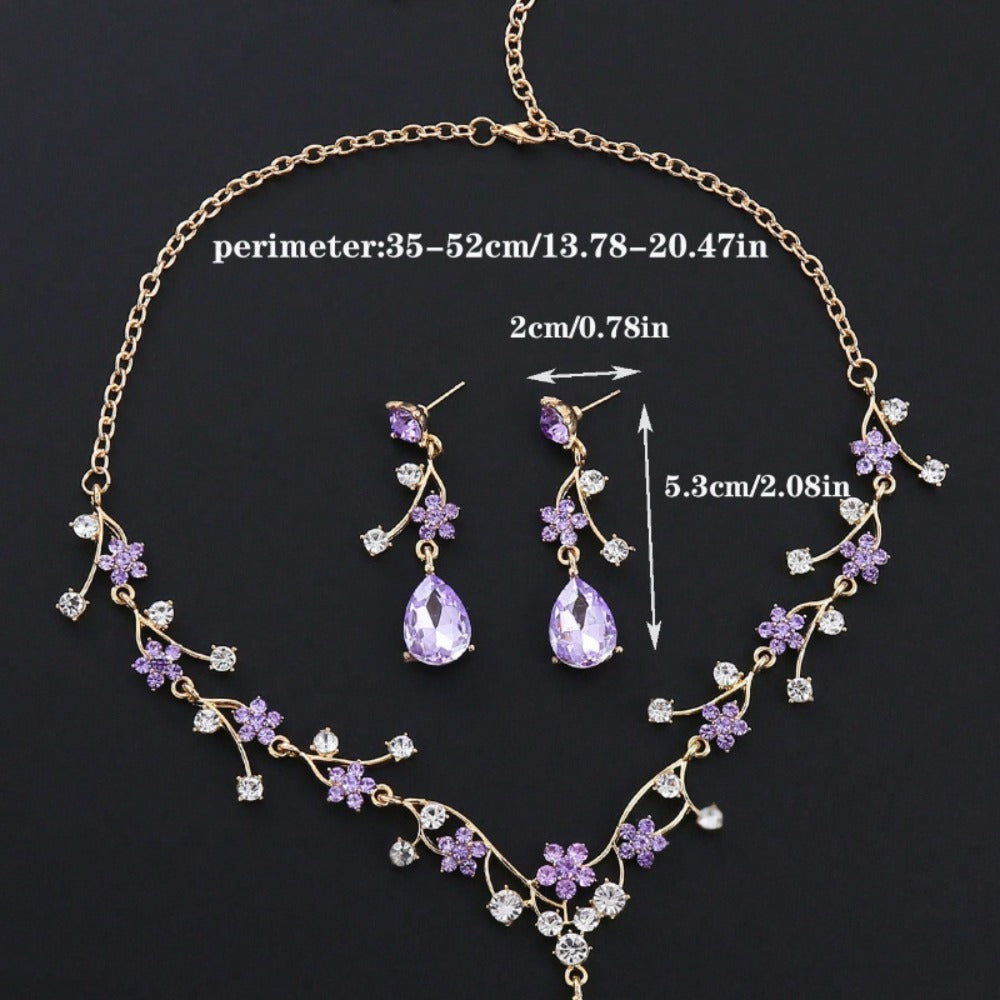 Bridal Jewelry Set - for Women 3pcs Vintage Plum Blossom Rhinestone Earrings & Necklace - product detail view 5