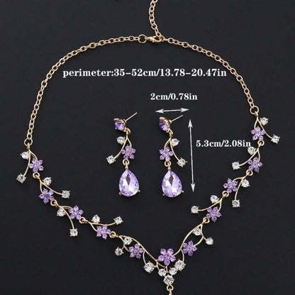 Bridal Jewelry Set - for Women 3pcs Vintage Plum Blossom Rhinestone Earrings & Necklace - product detail view 5