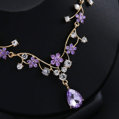 Bridal Jewelry Set - for Women 3pcs Vintage Plum Blossom Rhinestone Earrings & Necklace - product detail view 7