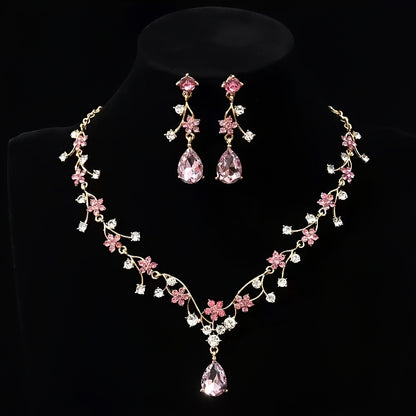Bridal Jewelry Set - for Women 3pcs Vintage Plum Blossom Rhinestone Earrings & Necklace - product detail view 11