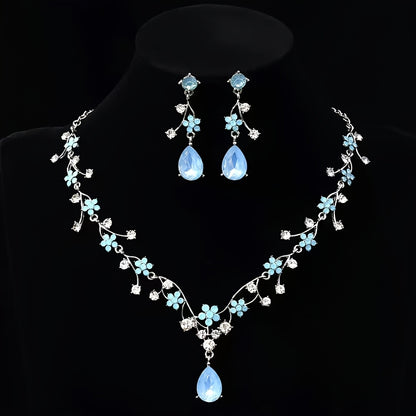 Bridal Jewelry Set - for Women 3pcs Vintage Plum Blossom Rhinestone Earrings & Necklace - product detail view 12