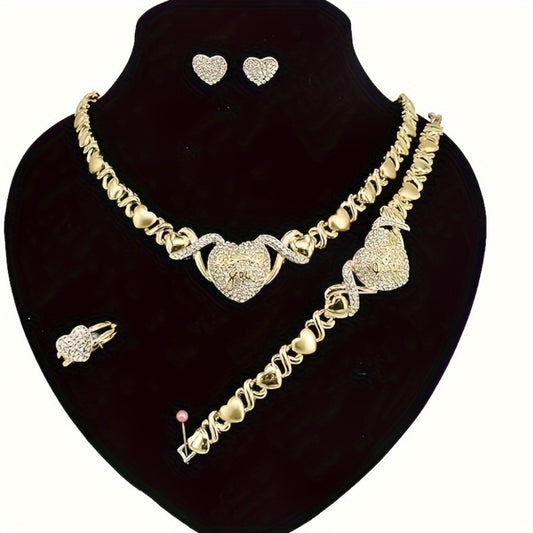 Bridal Jewelry Set - 5pcs Dubai & European Style Luxury Heart Necklace, Ring, Bracelet & - main product view