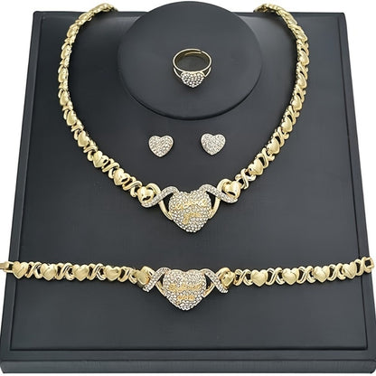 Bridal Jewelry Set - 5pcs Dubai & European Style Luxury Heart Necklace, Ring, Bracelet & - product detail view 6